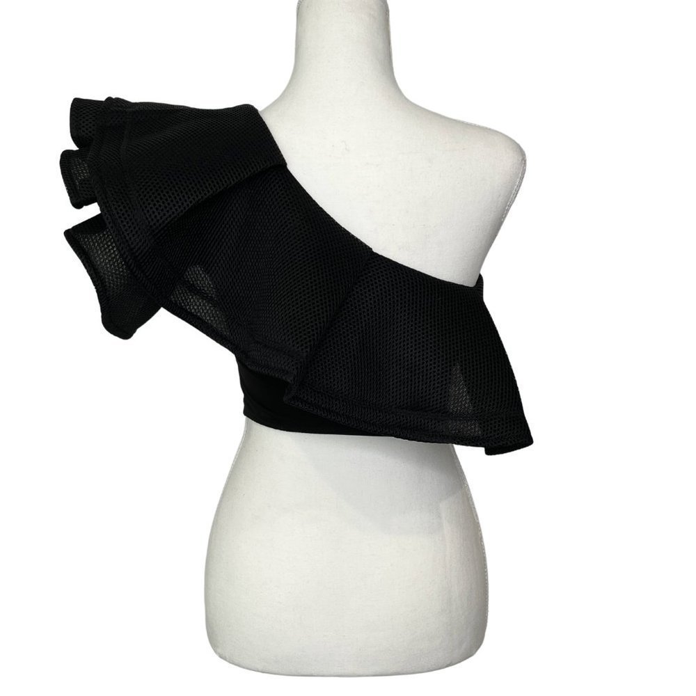 Black One Shoulder Frill Top Size S - Picture 2 of 4